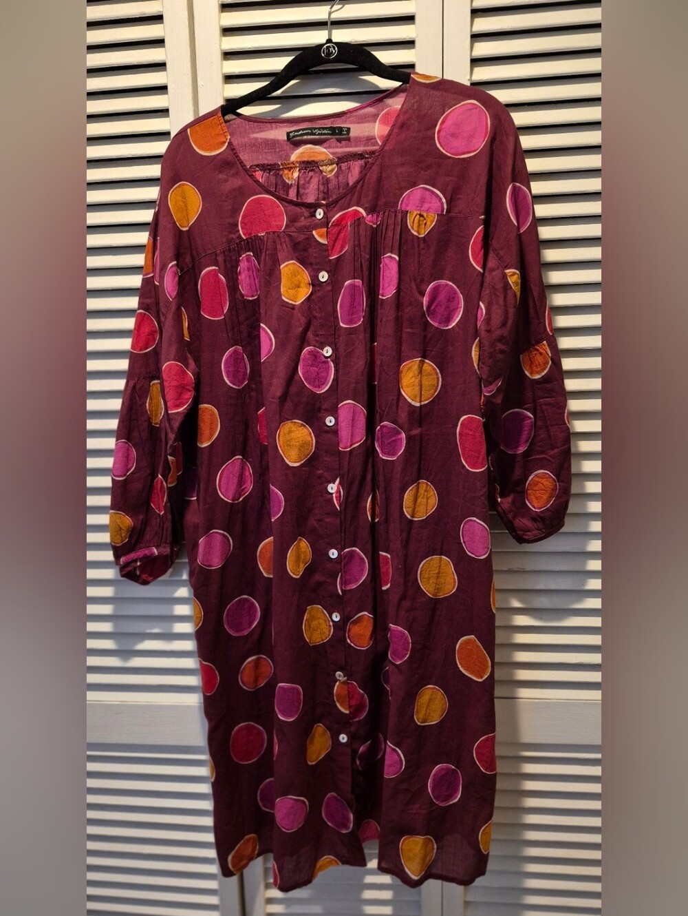 Gudrun Sjoden Burgundy Polka-Dot Button-Front Women's Dress